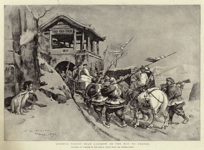 チェフーへ向かう途中のライチョウ近くの中国軍 作： Charles Edwin Fripp